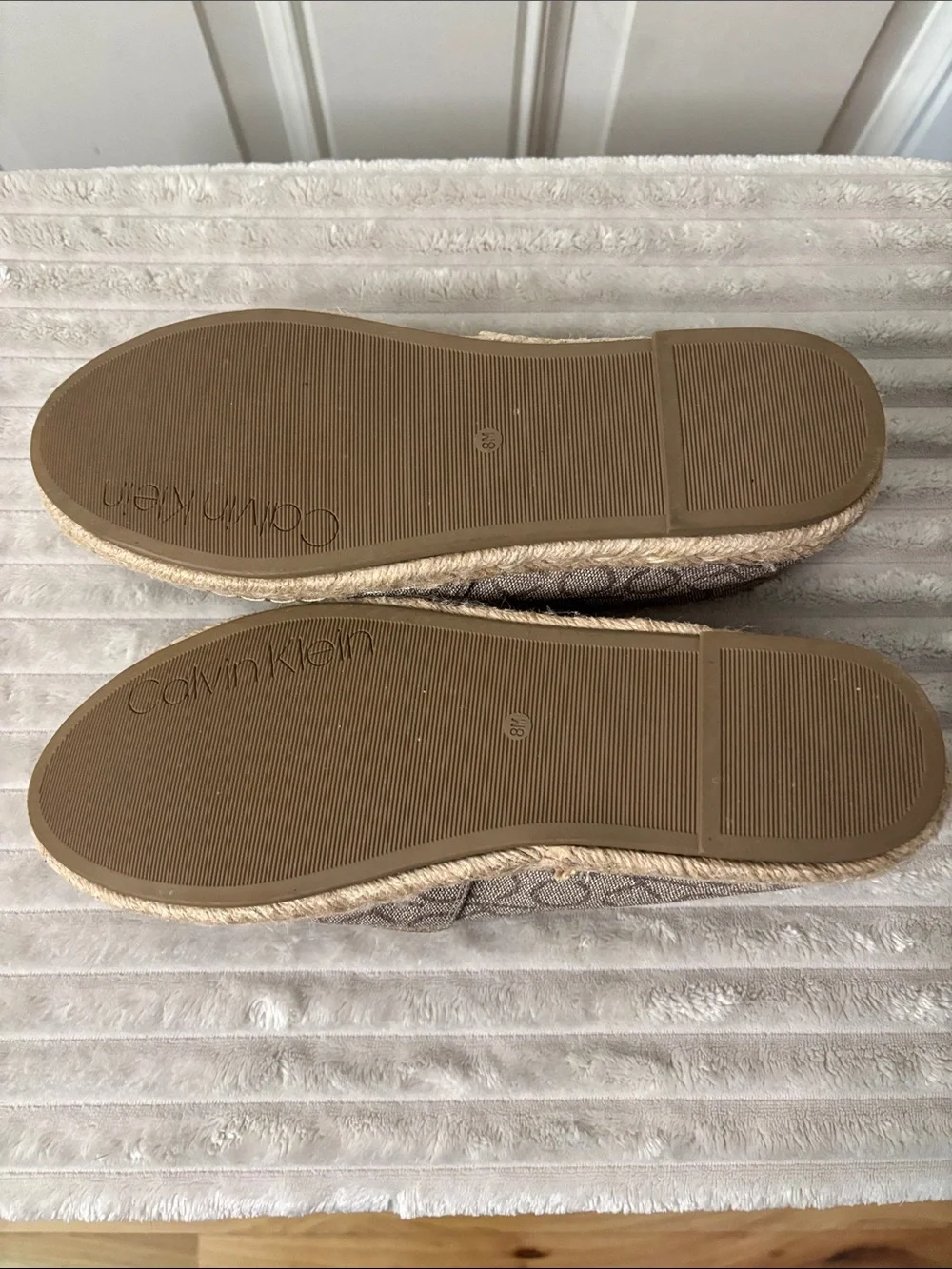 EUC Calvin Klein Taupe CK Monogram Espadrille Flats